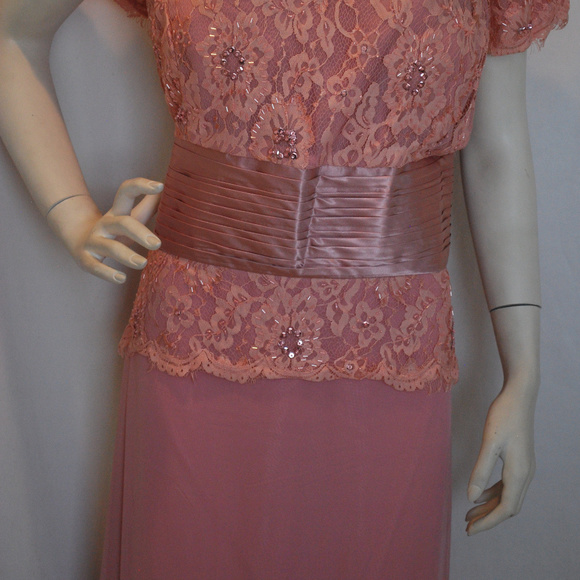 Long Pink Mothers Gown Lace Chiffon Satin Trim SS - Picture 4 of 8